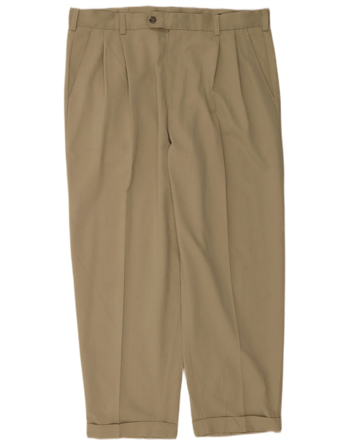 Izod Mens Pegged Suit Trousers W38 L30 Beige Polyester