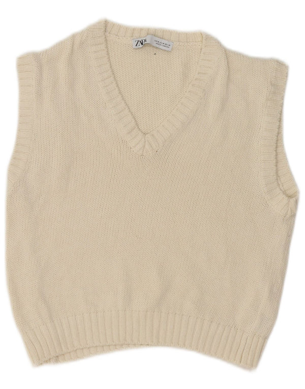 Zara Womens Crop Vest Tank Top UK 12 Medium White Cotton