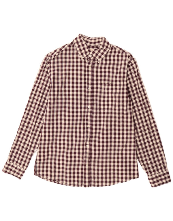 Jack & Jones Mens Shirt Medium Burgundy Gingham Cotton