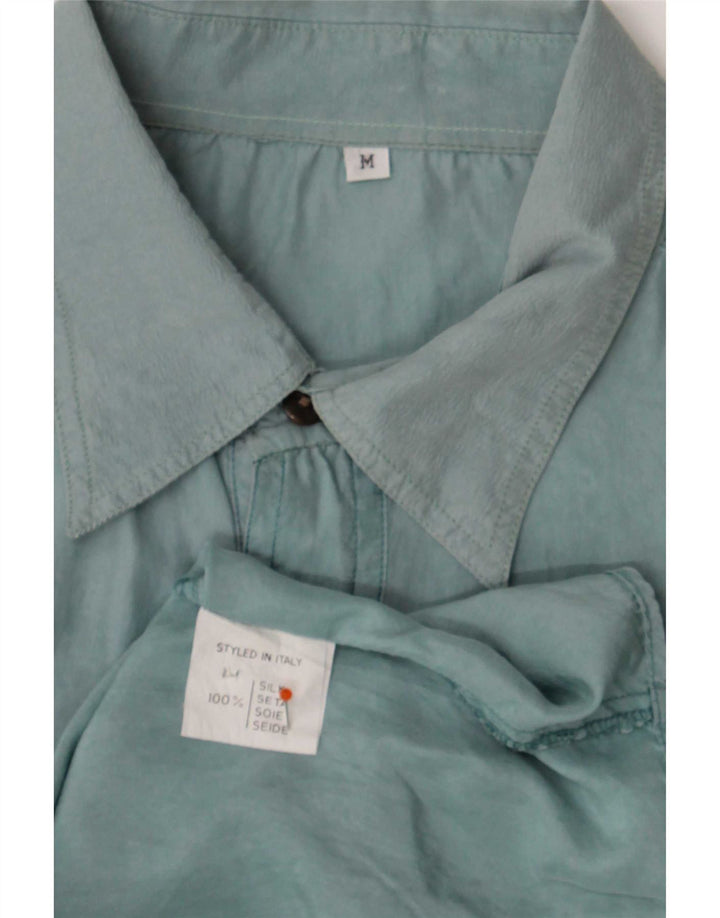 Vintage Mens Shirt Medium Blue Silk