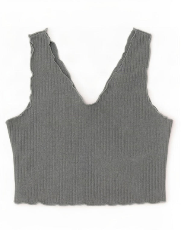 Shein Womens Sleeveless Crop Top UK 14 Large Grey Polyester