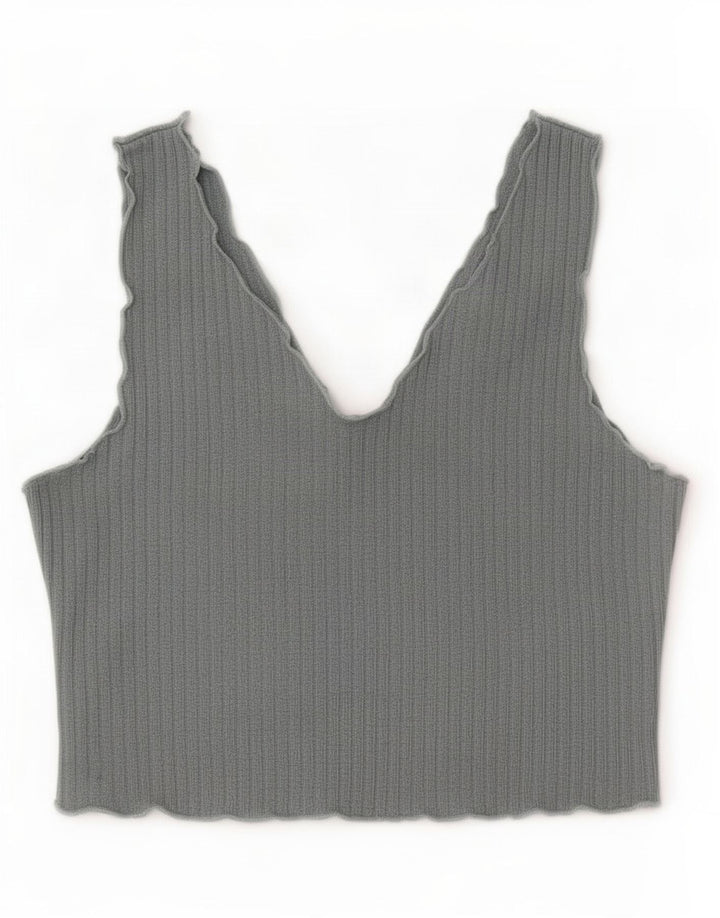 Shein Womens Sleeveless Crop Top UK 14 Large Grey Polyester