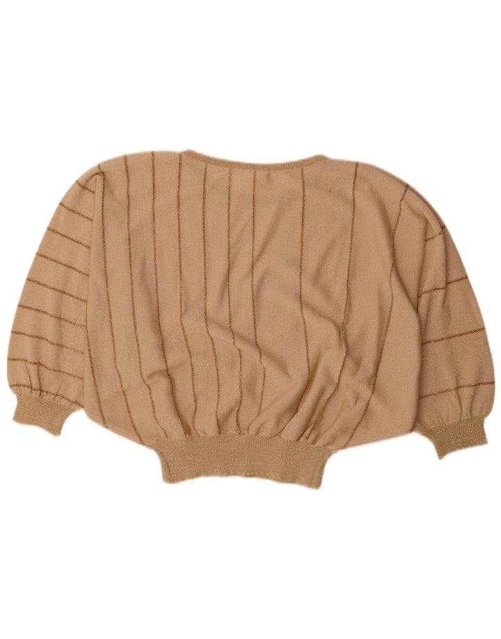 Vintage Womens Batwing Blouse Top UK 16 Large Beige Striped