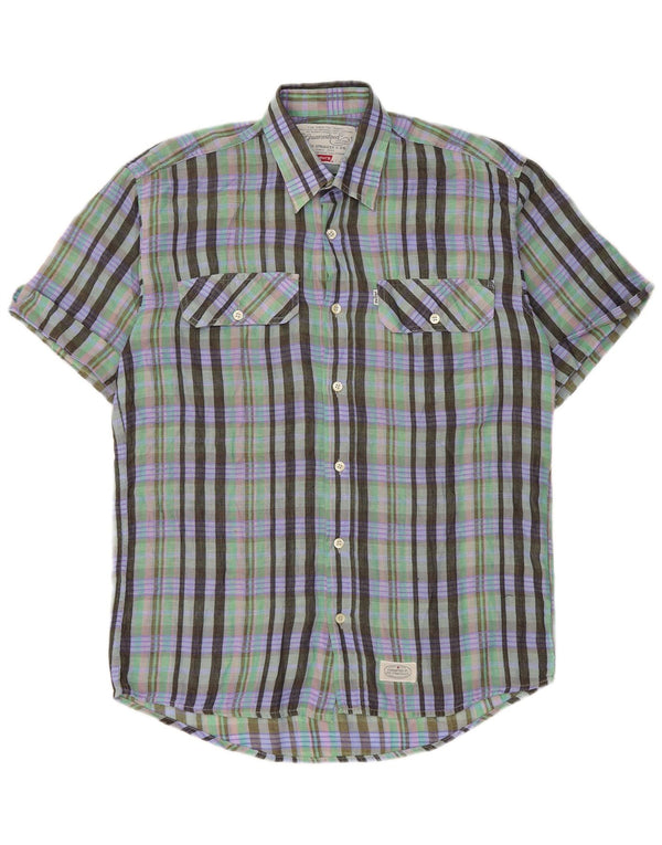 Levi's Mens Short Sleeve Shirt Large Green Plaid