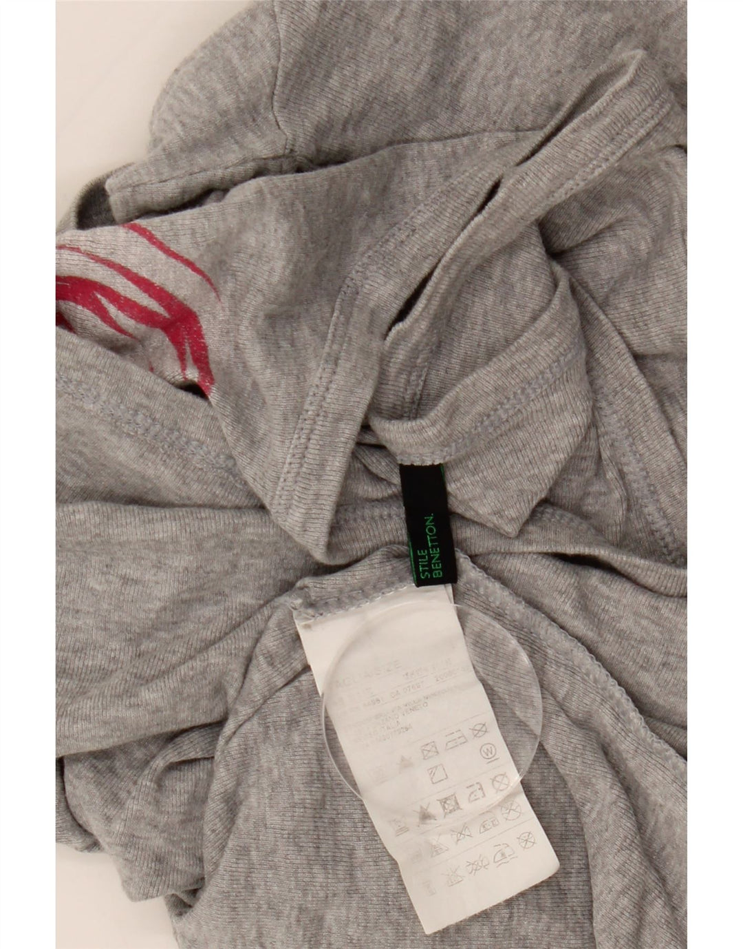 BENETTON Womens Graphic Top Long Sleeve UK 16 Large Grey Flecked Cotton