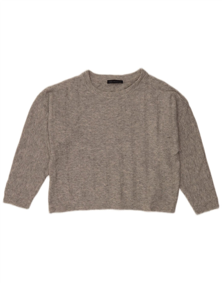 Marks & Spencer Womens Crop Crew Neck Jumper Sweater UK 12 Medium Grey