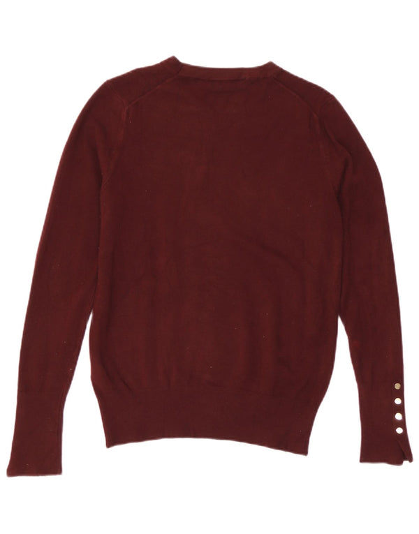 Zara Womens Crew Neck Jumper Sweater UK 12 Medium Burgundy Viscose
