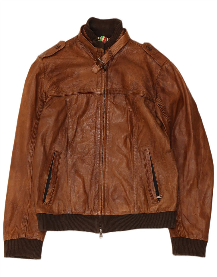 Vintage Mens Military Leather Jacket UK 36 Small Brown
