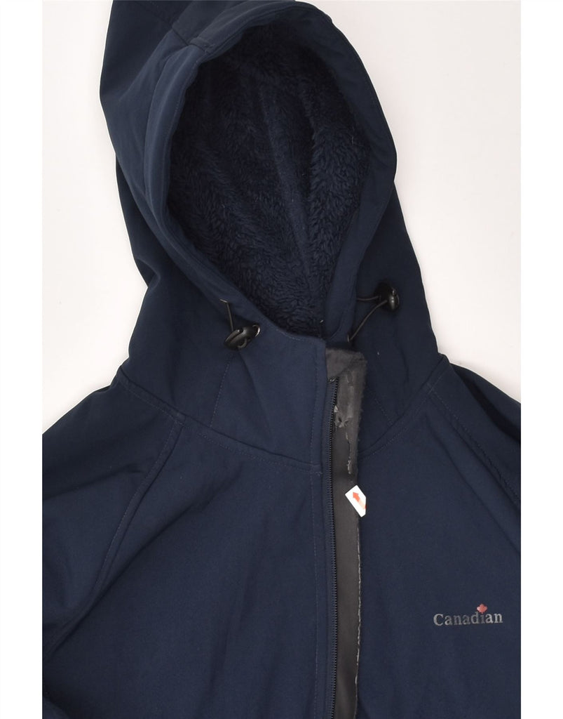 CANADIAN Mens Hooded Windbreaker Jacket UK 40 Large Navy Blue Polyester | Vintage Canadian | Thrift | Second-Hand Canadian | Used Clothing | Messina Hembry 