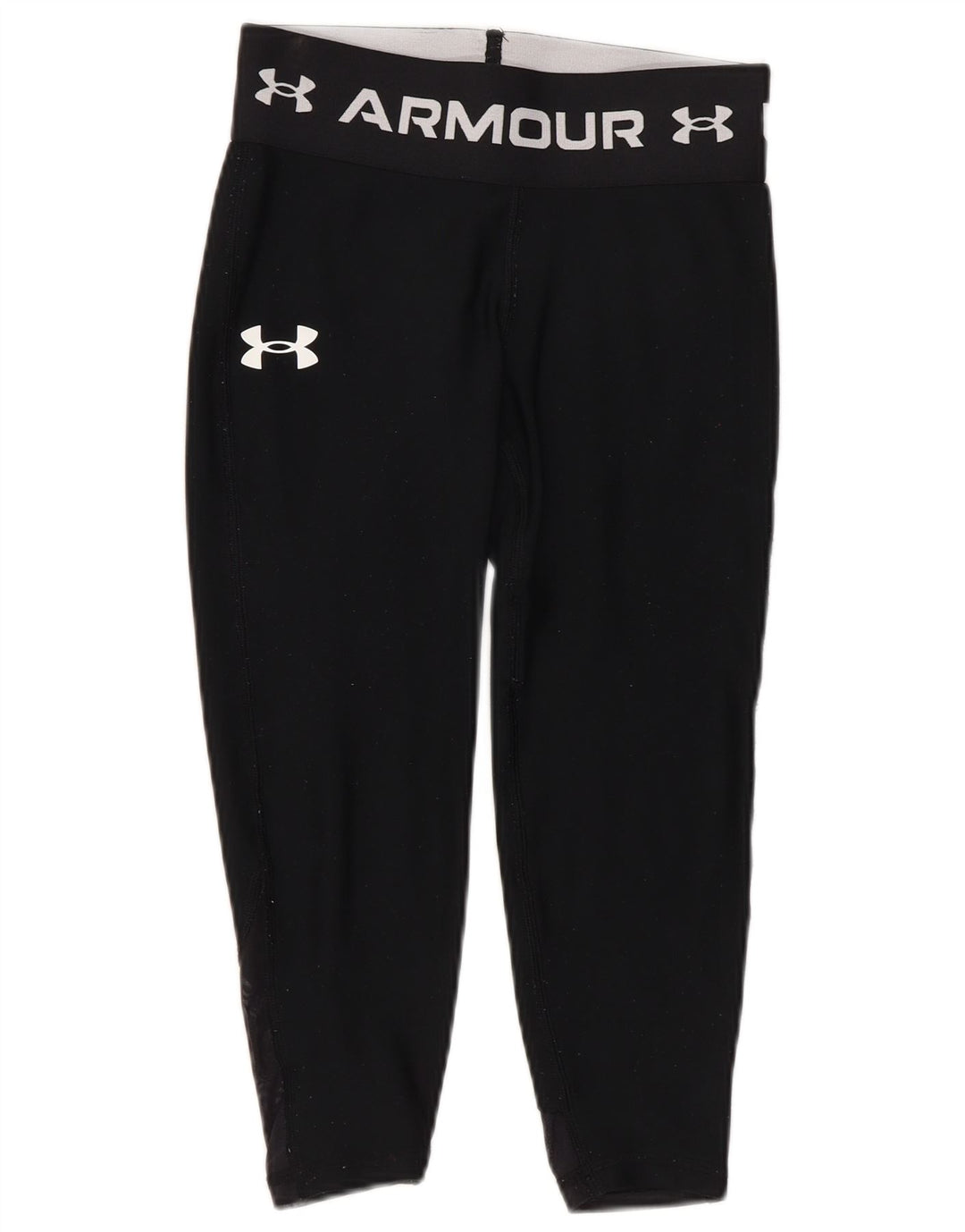 Under Armour Girls Graphic Capri Leggings 7-8 Years Small Black Polyester