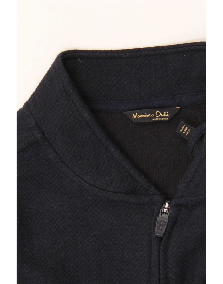 Massimo Dutti Mens Tracksuit Top Jacket Large Navy Blue Herringbone