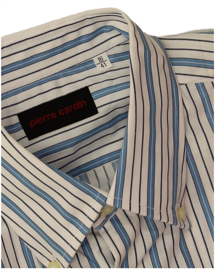 Pierre Cardin Mens Shirt Size 41 16 Large Blue Striped Cotton