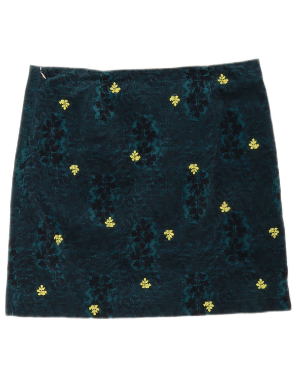 White Stuff Womens Velvet Mini Skirt UK 14 Large W34 Blue Floral Cotton