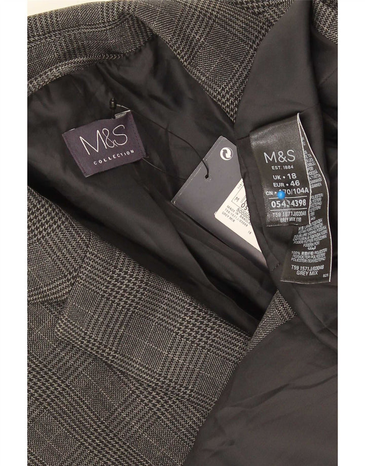 Marks & Spencer Womens 1 Button Blazer Jacket UK 18 XL Grey Check Polyester