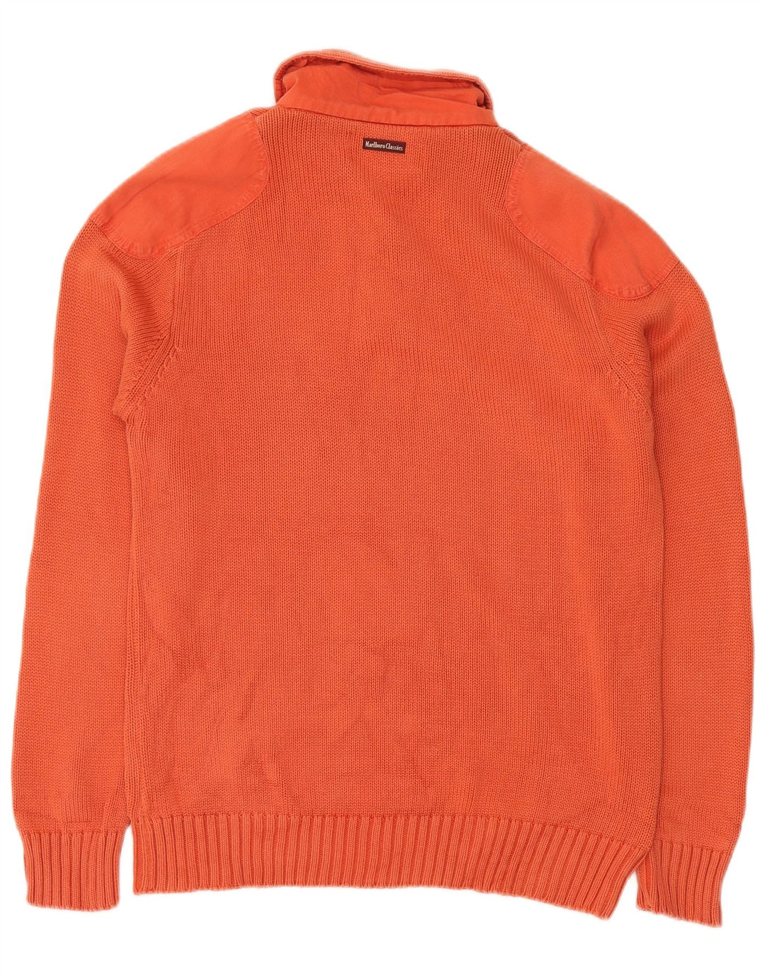 Marlboro Classics Mens Button Neck Jumper Sweater Large Orange Cotton