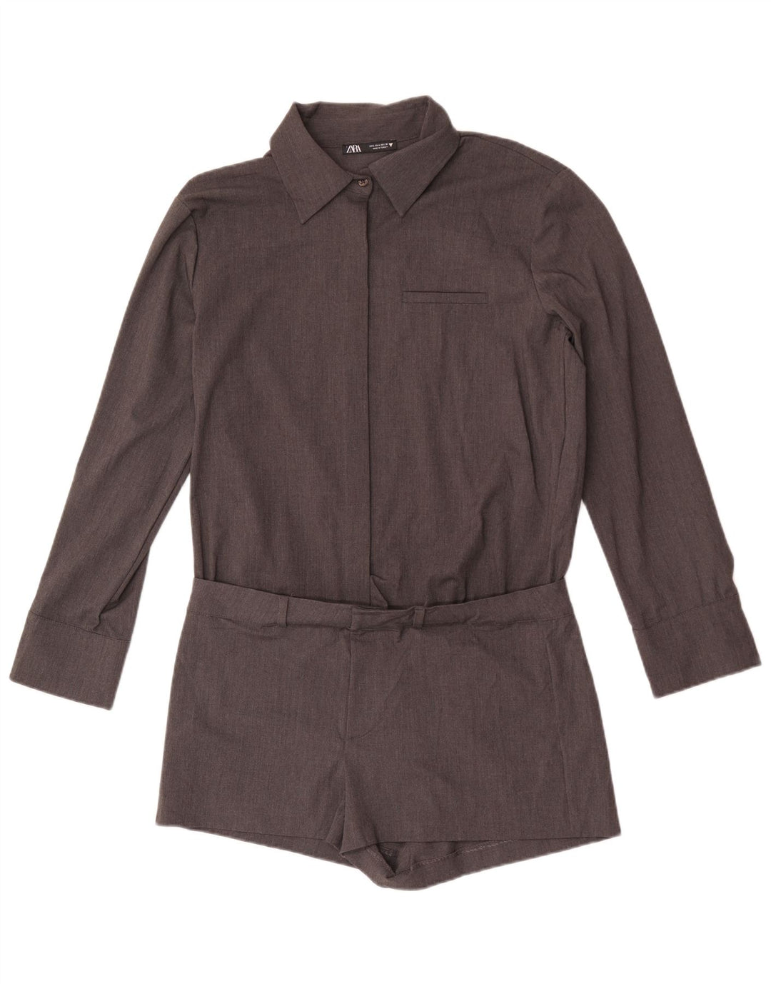 Zara Womens Shirt Playsuit UK 16 Large Grey Polyester