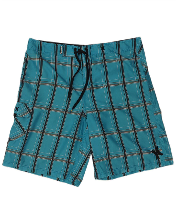 Hurley Mens Swimming Shorts Large  Blue Check Polyester