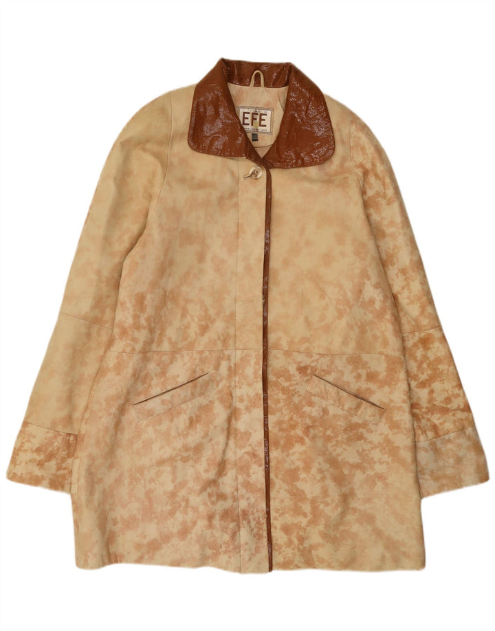 Vintage Womens Oversized Leather Coat EU 40 Medium Beige Tie Dye Leather