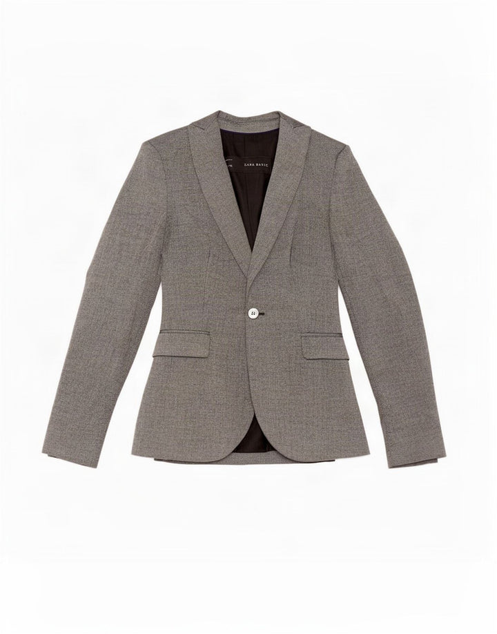 Zara Womens 1 Button Blazer Jacket UK 6 XS Grey Polyester