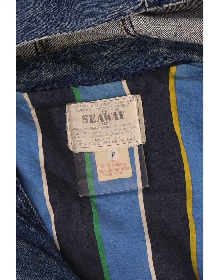Vintage Womens Hooded Denim Duffle Coat UK 14 Medium Blue Cotton