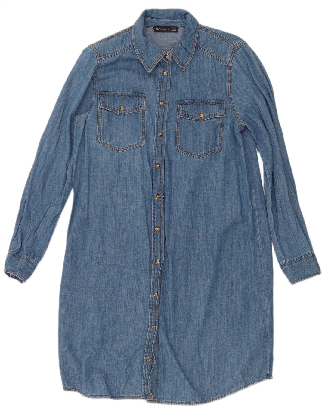 Marks & Spencer Womens Denim Shirt Dress UK 12 Medium Blue Cotton