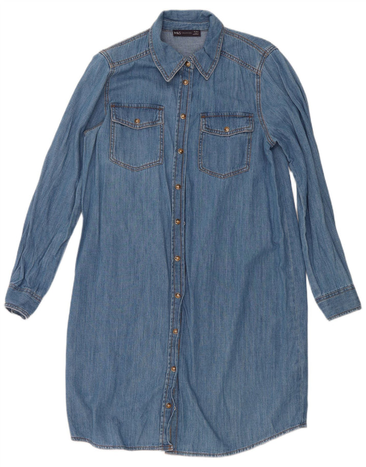 Marks & Spencer Womens Denim Shirt Dress UK 12 Medium Blue Cotton