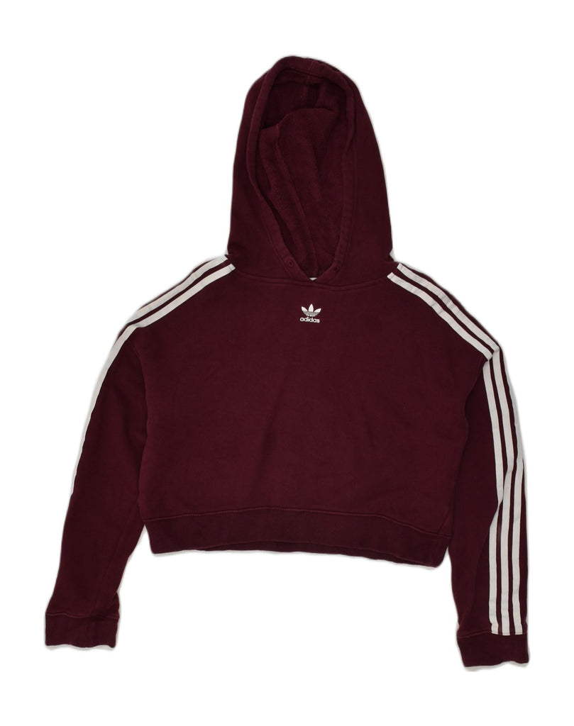 ADIDAS Womens Oversized Crop Hoodie Jumper UK 4 XS Burgundy Cotton | Vintage Adidas | Thrift | Second-Hand Adidas | Used Clothing | Messina Hembry 