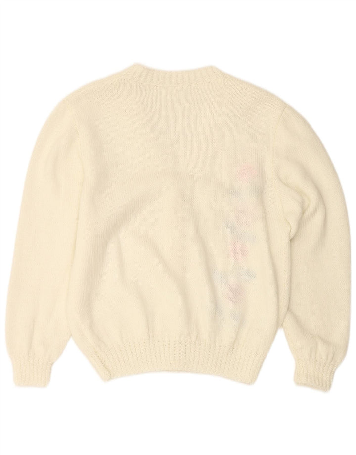 VINTAGE Womens Cardigan Sweater UK 16 Large Off White Floral