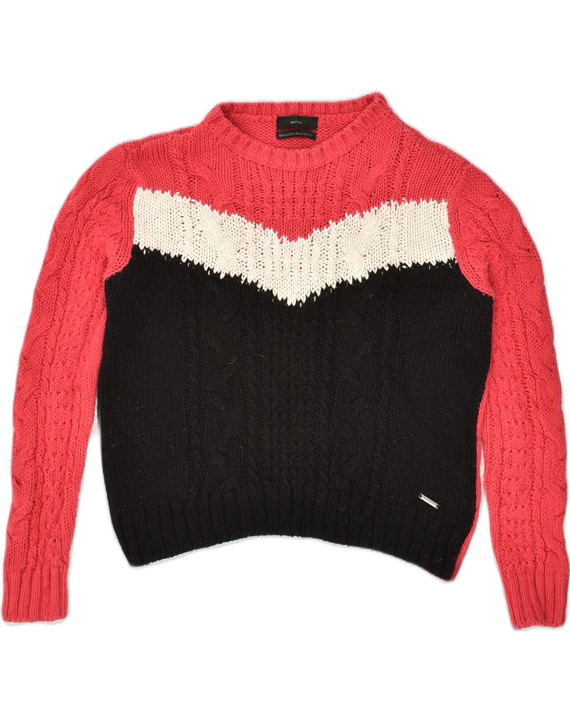 DIESEL Womens Boat Neck Jumper Sweater UK 14 Large Red Colourblock Cotton | Vintage Diesel | Thrift | Second-Hand Diesel | Used Clothing | Messina Hembry 