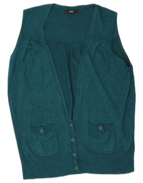 Marks & Spencer Womens Sleeveless Cardigan Sweater UK 12 Medium Green