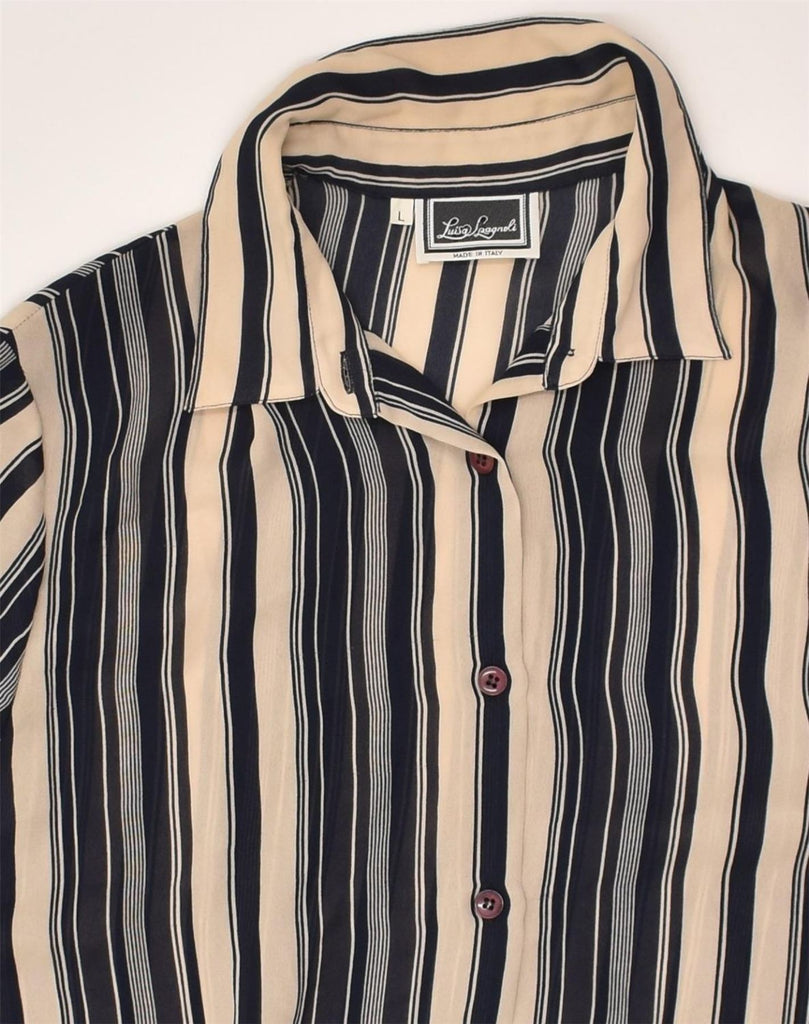 LUISA SPAGNOLI Womens Shirt UK 16 Large Brown Striped Polyester | Vintage Luisa Spagnoli | Thrift | Second-Hand Luisa Spagnoli | Used Clothing | Messina Hembry 