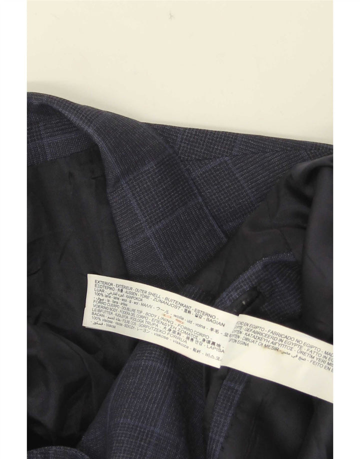 Massimo Dutti Mens 2 Button Blazer Jacket EU 40 Medium Navy Blue Check Wool