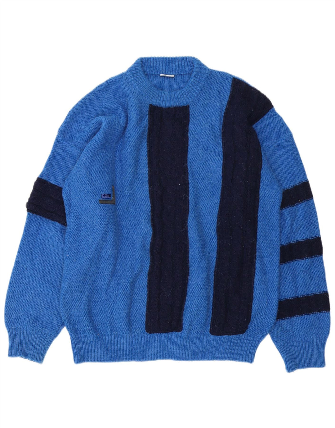 Vintage Mens Crew Neck Jumper Sweater IT 52 Large Blue Colourblock