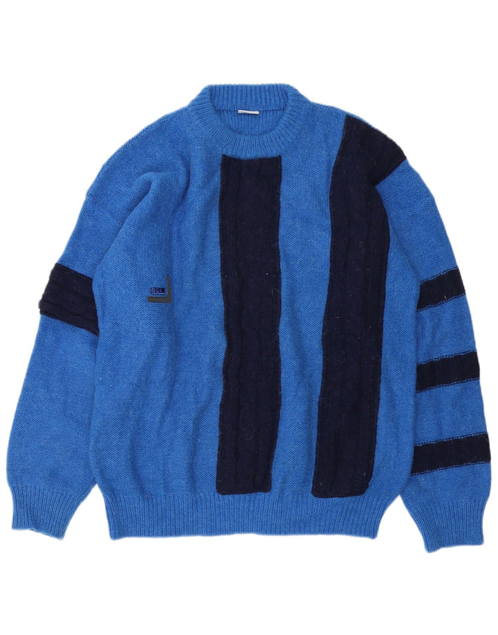 Vintage Mens Crew Neck Jumper Sweater IT 52 Large Blue Colourblock