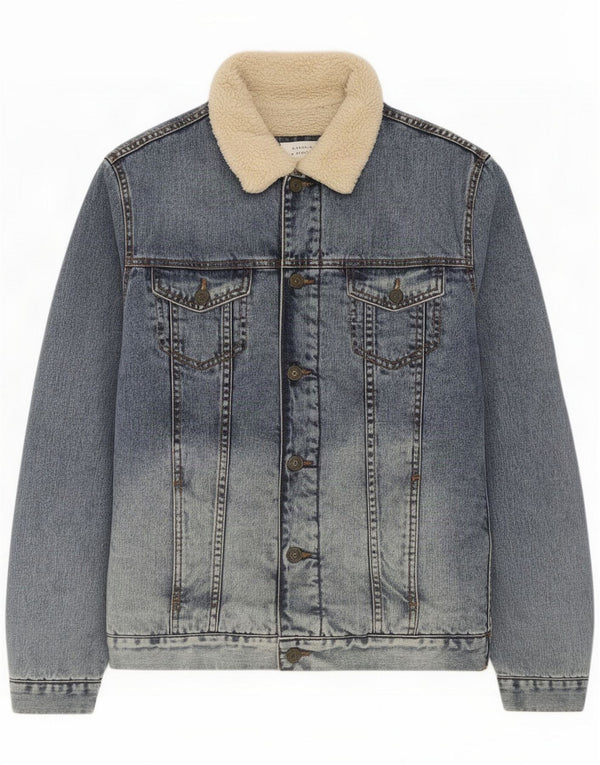 Zara Mens Denim Sherpa Jacket UK 38 Medium Blue Cotton