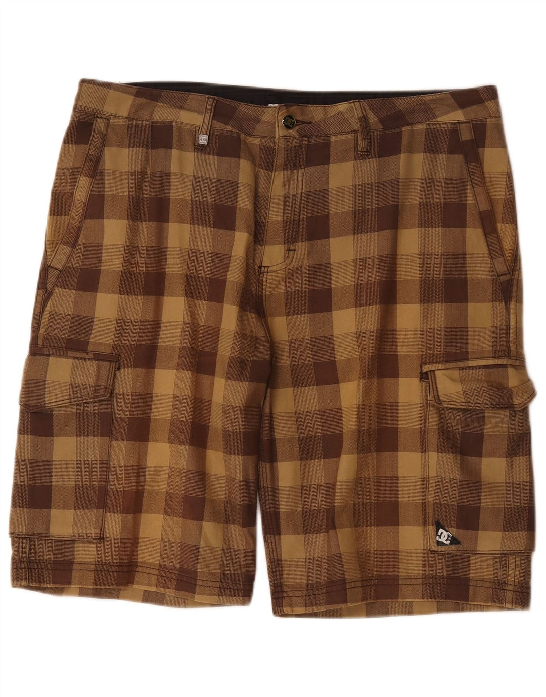 DC Mens Cargo Shorts W34 Large Brown Check Cotton