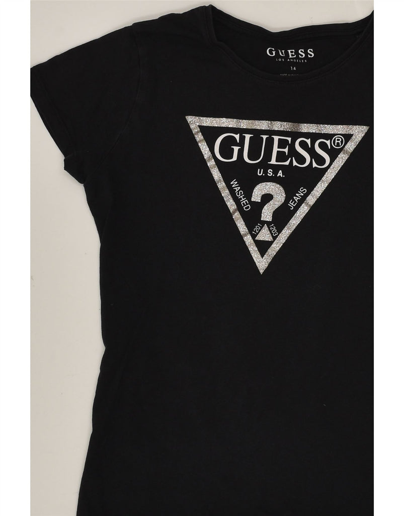 GUESS Girls Graphic T-Shirt Top 13-14 Years Black Cotton | Vintage Guess | Thrift | Second-Hand Guess | Used Clothing | Messina Hembry 