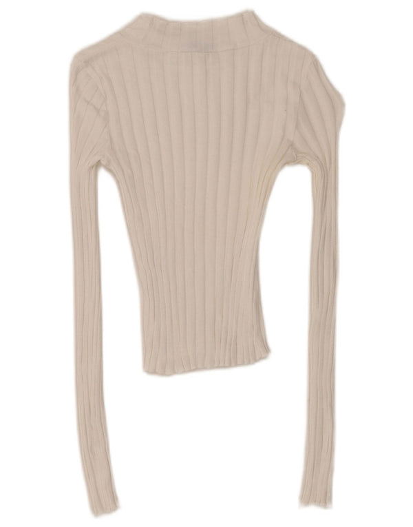 Zara Womens Trafaluc Crop Top Long Sleeve UK 8 Small White