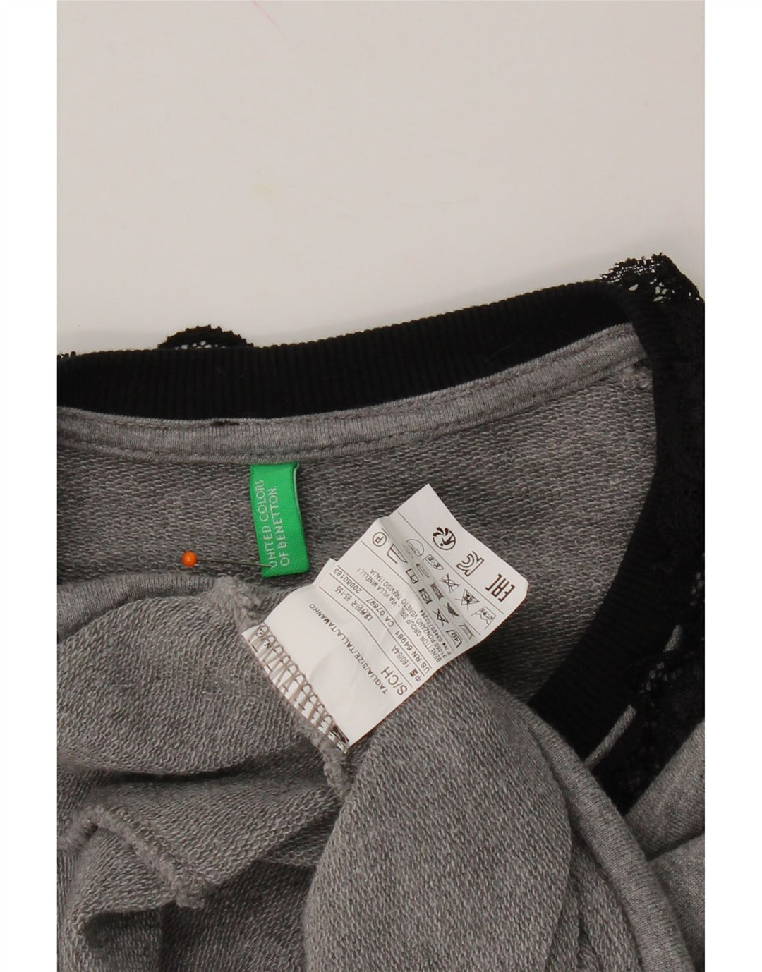 BENETTON Womens Oversized 3/4 Sleeve Sweatshirt Jumper UK 10 Small Grey Vintage Benetton and Second-Hand Benetton from Messina Hembry 