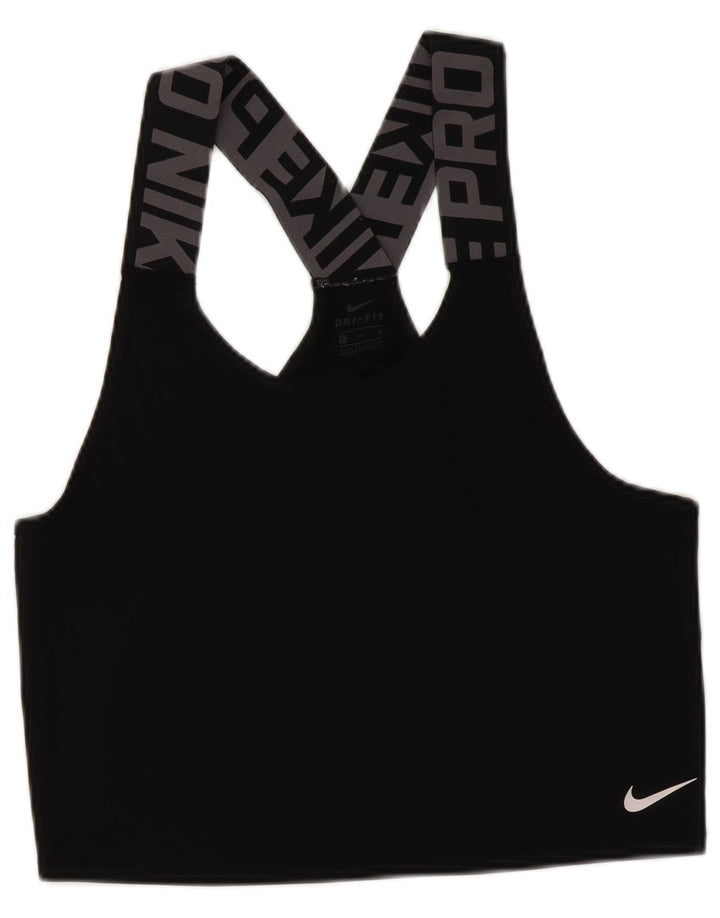 Nike Womens Dri Fit Sport Bra Graphic Vest Top UK 14 Medium Black Polyester
