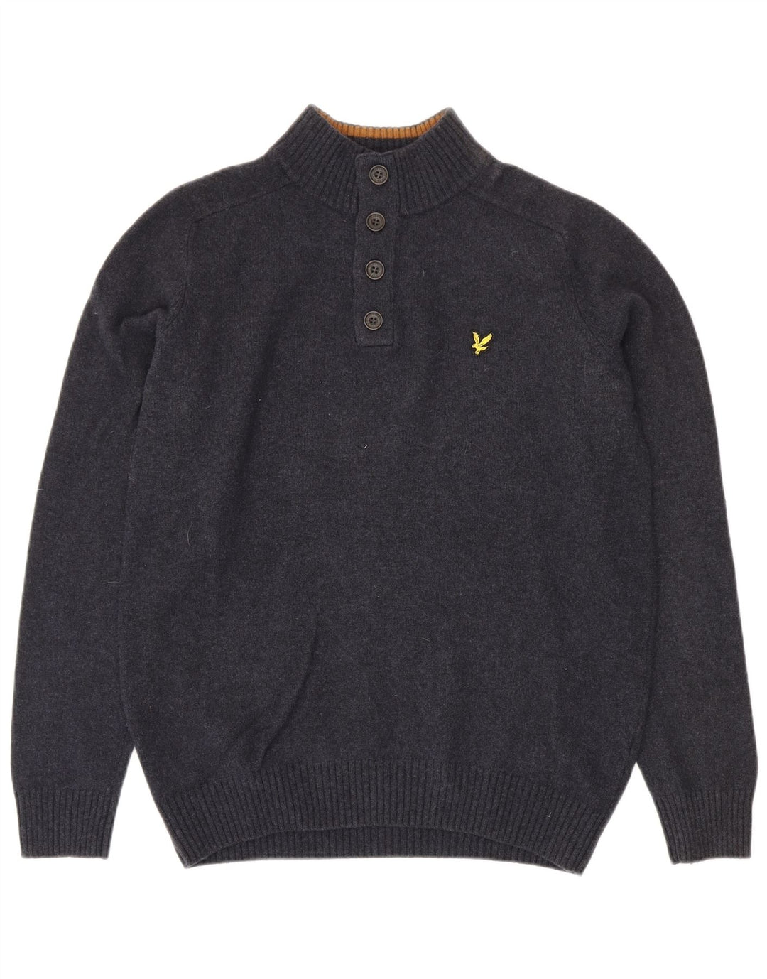Lyle & Scott Mens Button Neck Jumper Sweater Large Navy Blue Lambswool