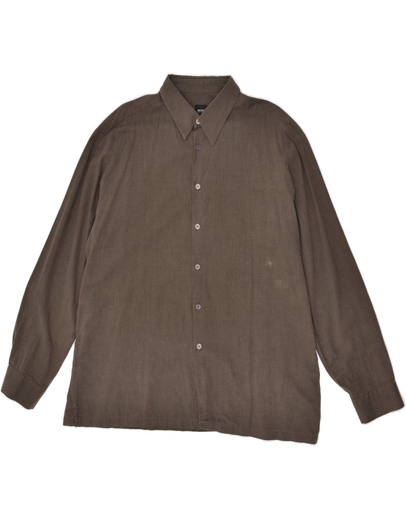 HUGO BOSS Mens Shirt 2XL Brown Cotton | Vintage Hugo Boss | Thrift | Second-Hand Hugo Boss | Used Clothing | Messina Hembry 