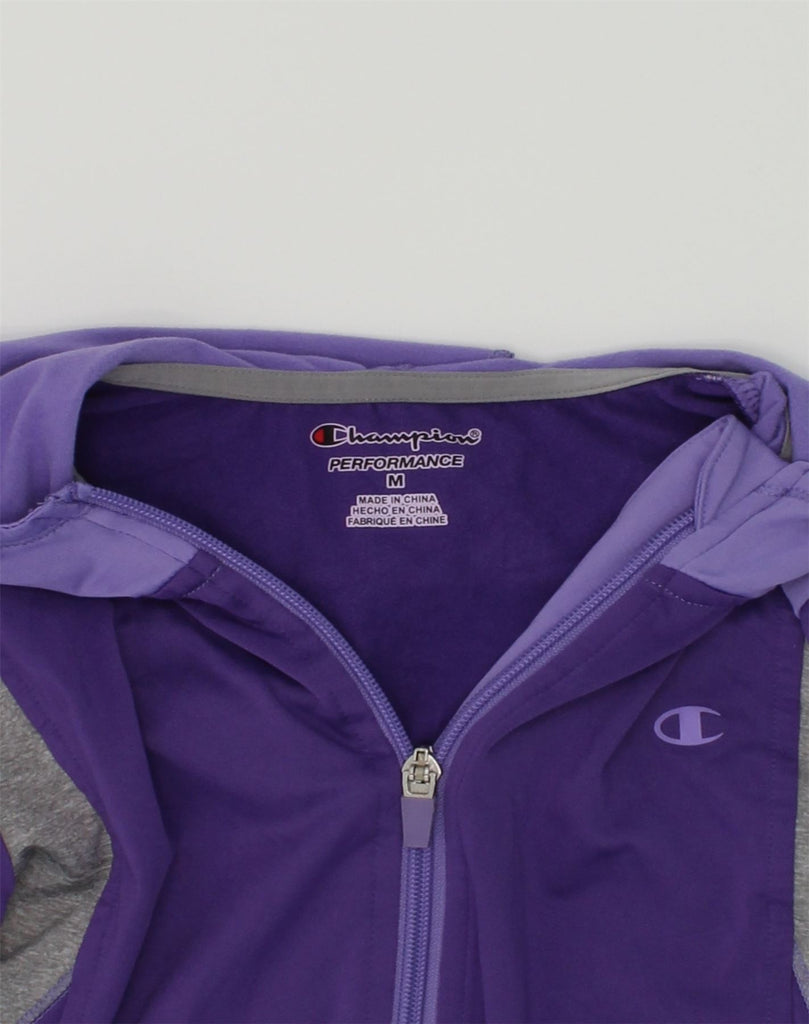 CHAMPION Girls Zip Hoodie Sweater 8-9 Years Medium Purple Colourblock | Vintage Champion | Thrift | Second-Hand Champion | Used Clothing | Messina Hembry 