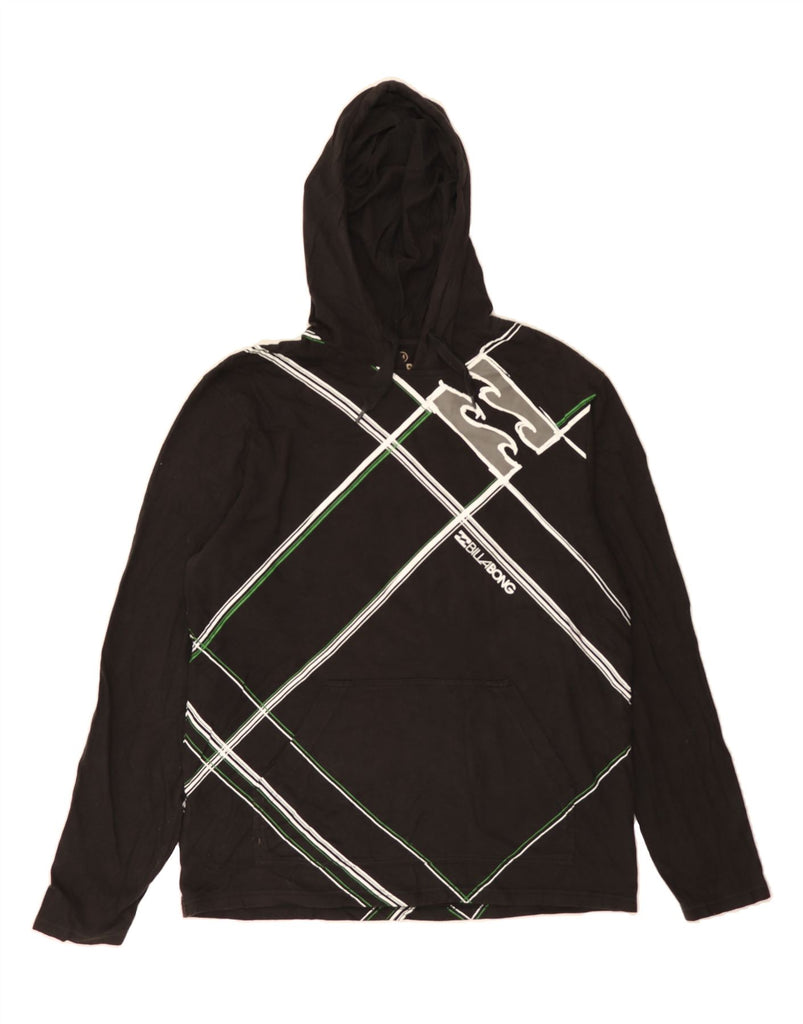 BILLABONG Mens Hooded Graphic Top Long Sleeve Medium Black Check Cotton Vintage Billabong and Second-Hand Billabong from Messina Hembry 