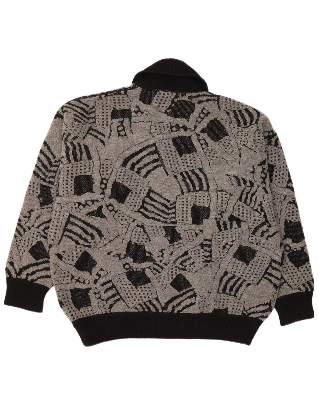 VINTAGE Womens Shawl Neck Jumper Sweater UK 16 Large Grey Geometric