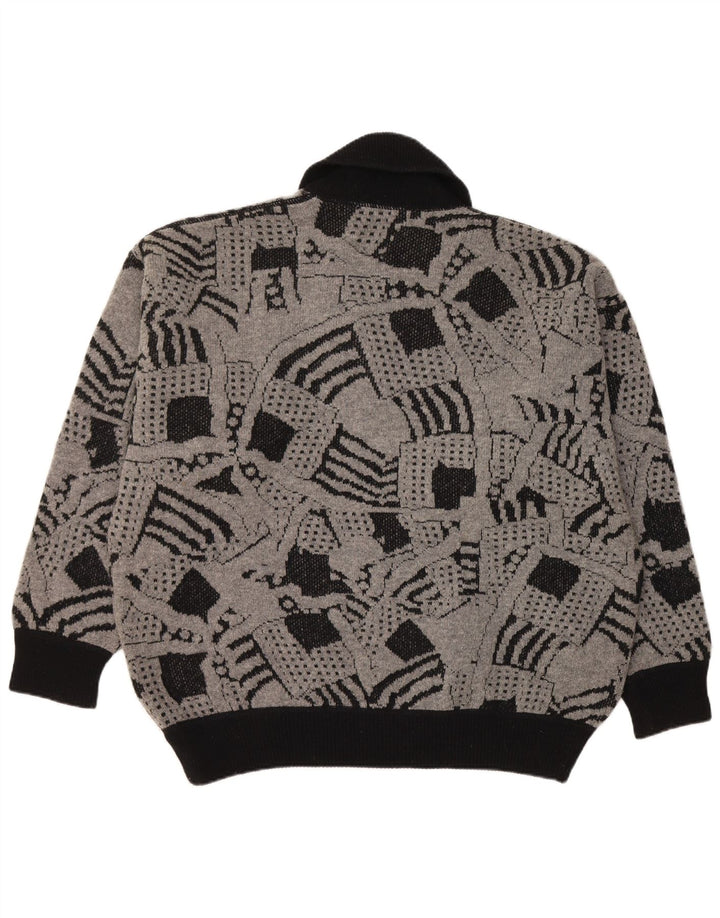 VINTAGE Womens Shawl Neck Jumper Sweater UK 16 Large Grey Geometric