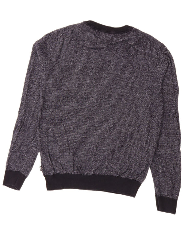 Hugo Boss Mens Boat Neck Jumper Sweater Medium Navy Blue Pinstripe Cotton