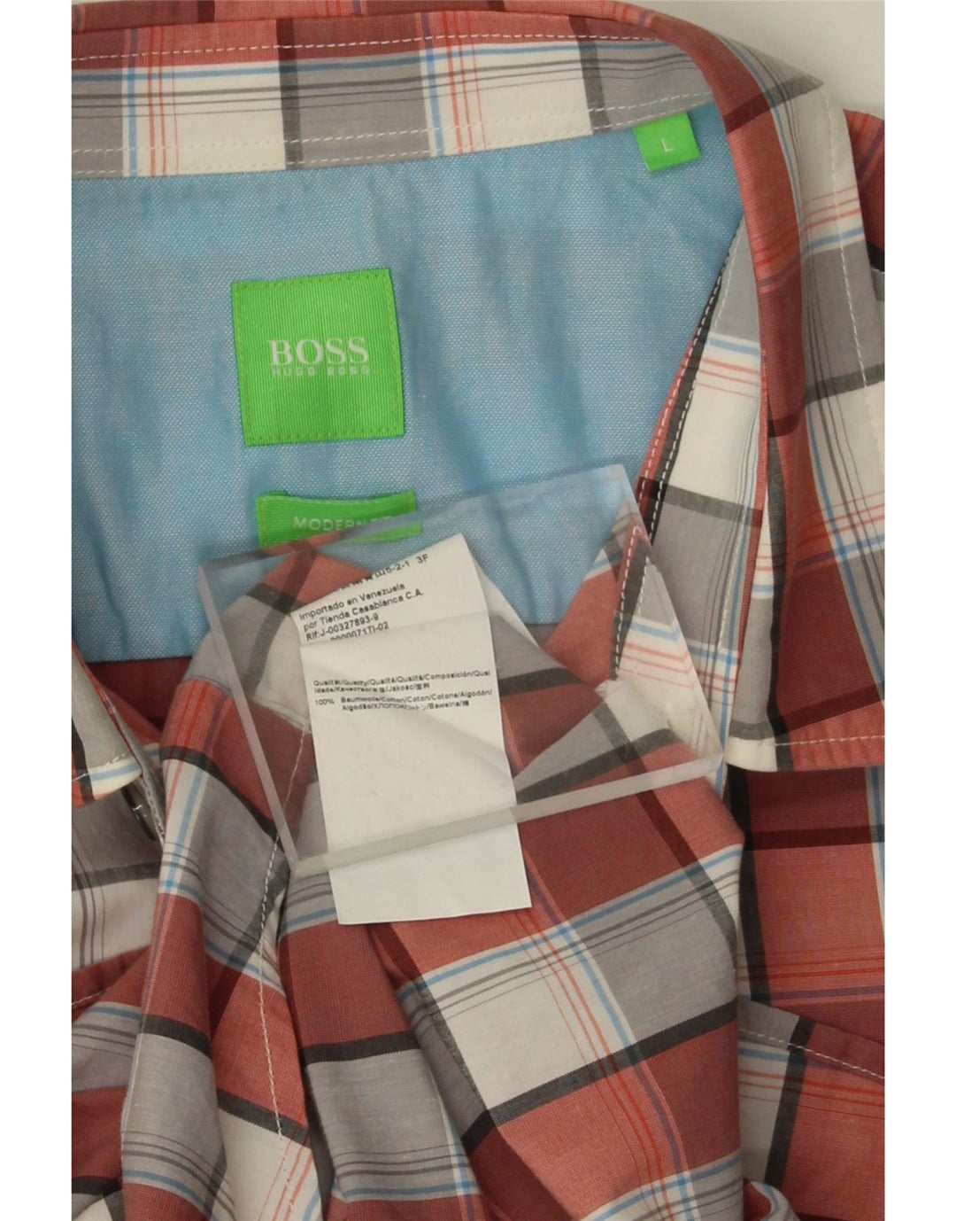 Hugo Boss Mens Modern Fit Short Sleeve Shirt Large Red Check Cotton