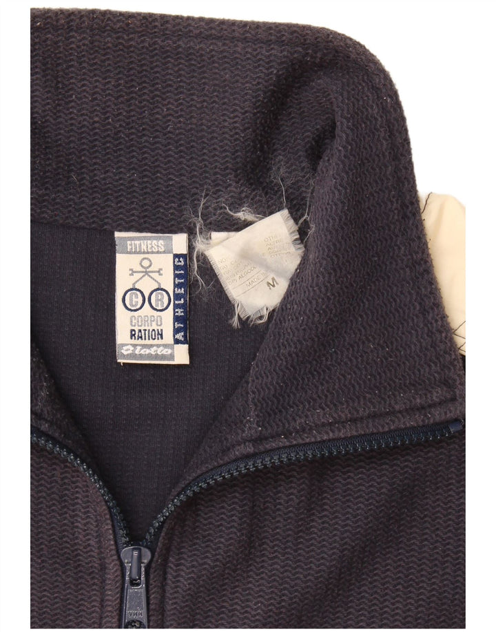 Lotto Mens Graphic Zip Neck Sweatshirt Jumper Medium Navy Blue Colourblock