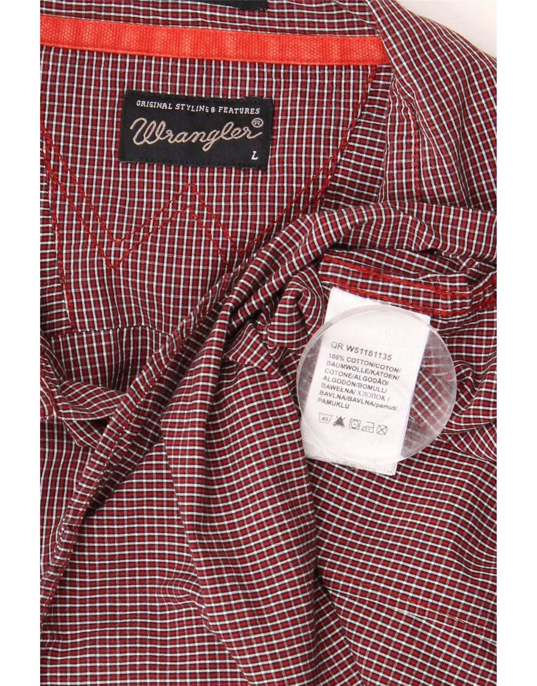WRANGLER Mens Slim Fit Classic Fit Shirt Large Red Gingham Cotton Vintage Wrangler and Second-Hand Wrangler from Messina Hembry 